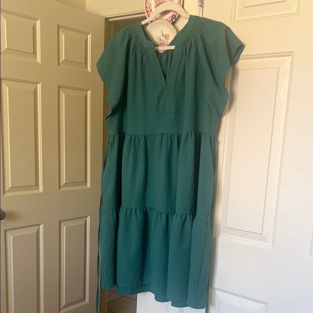 Calvin Klein Blue/Green Tiered Midi Dress